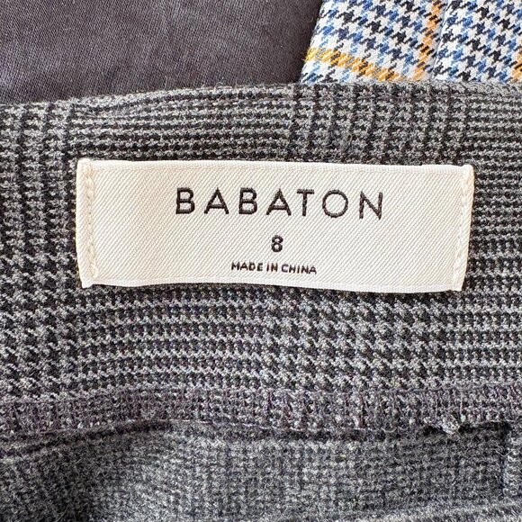 Aritzia Babaton Jethro Faux Twist Wrap Mini Skirt Dark Grey Check Plaid Size 8 - Picture 6 of 7